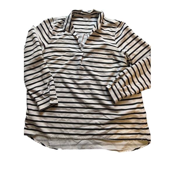 J. Jill White Black Striped Popover Blouse Fisherman Style Size Large L - Picture 1 of 4